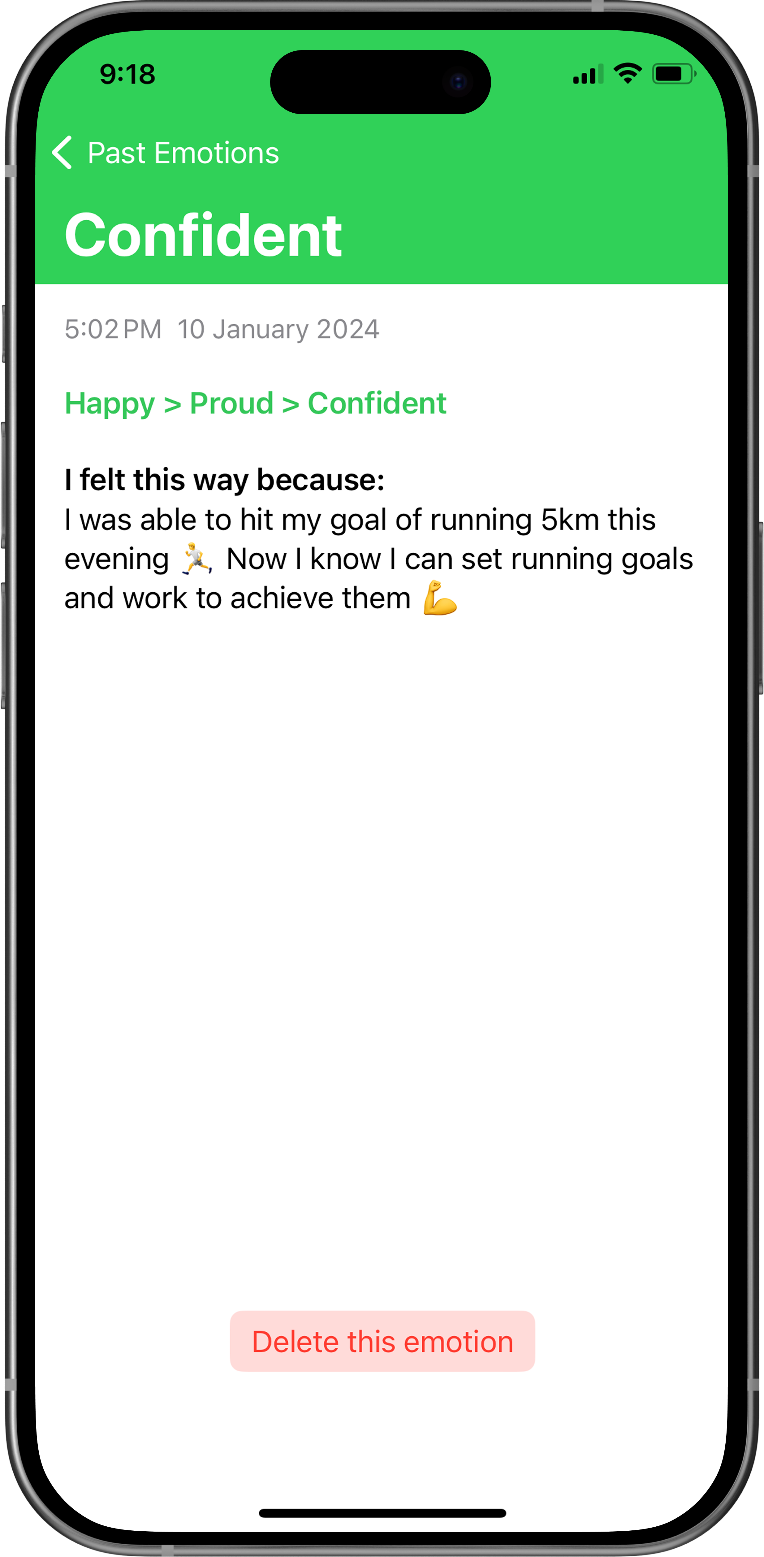 Feature 1: List of previously recorded emotions