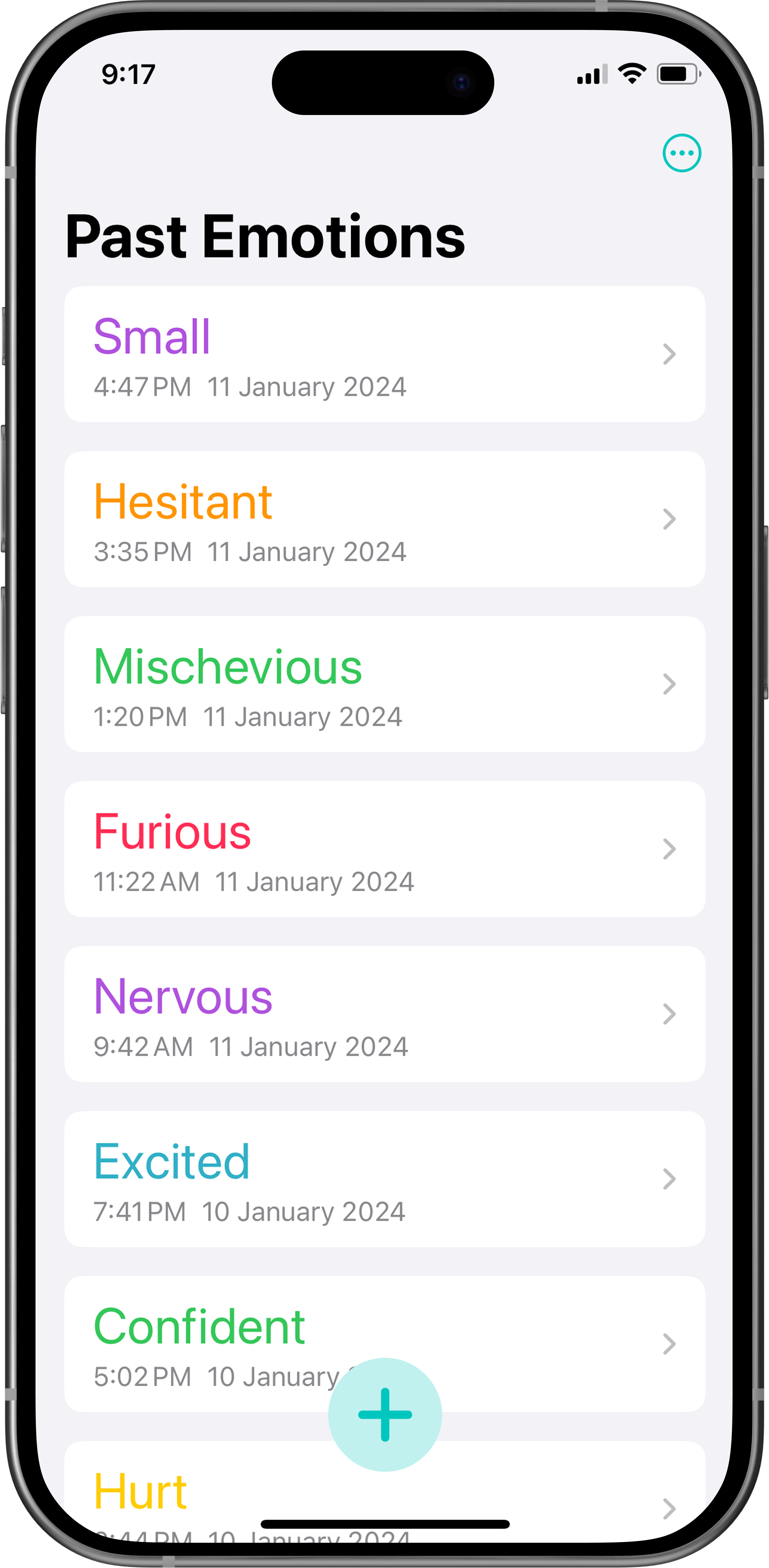 Feature 1: List of previously recorded emotions